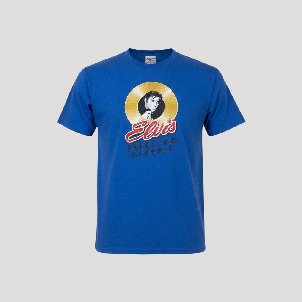 Vintage Elvis Presley's Memphis Graphic T-shirt Siz XL Blue Short Sleeve- USA